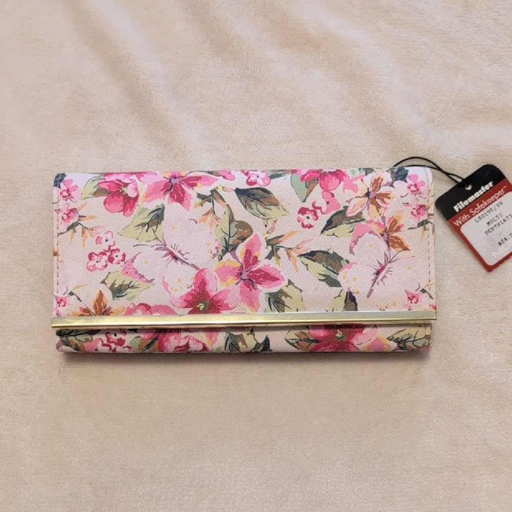 Floral Fold-Over Clutch Wallet - Pink Floral NWT
